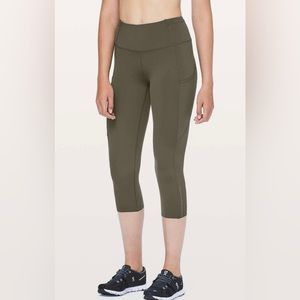 Lululemon Fast and Free HR Crop 19” Olive Green Size 8